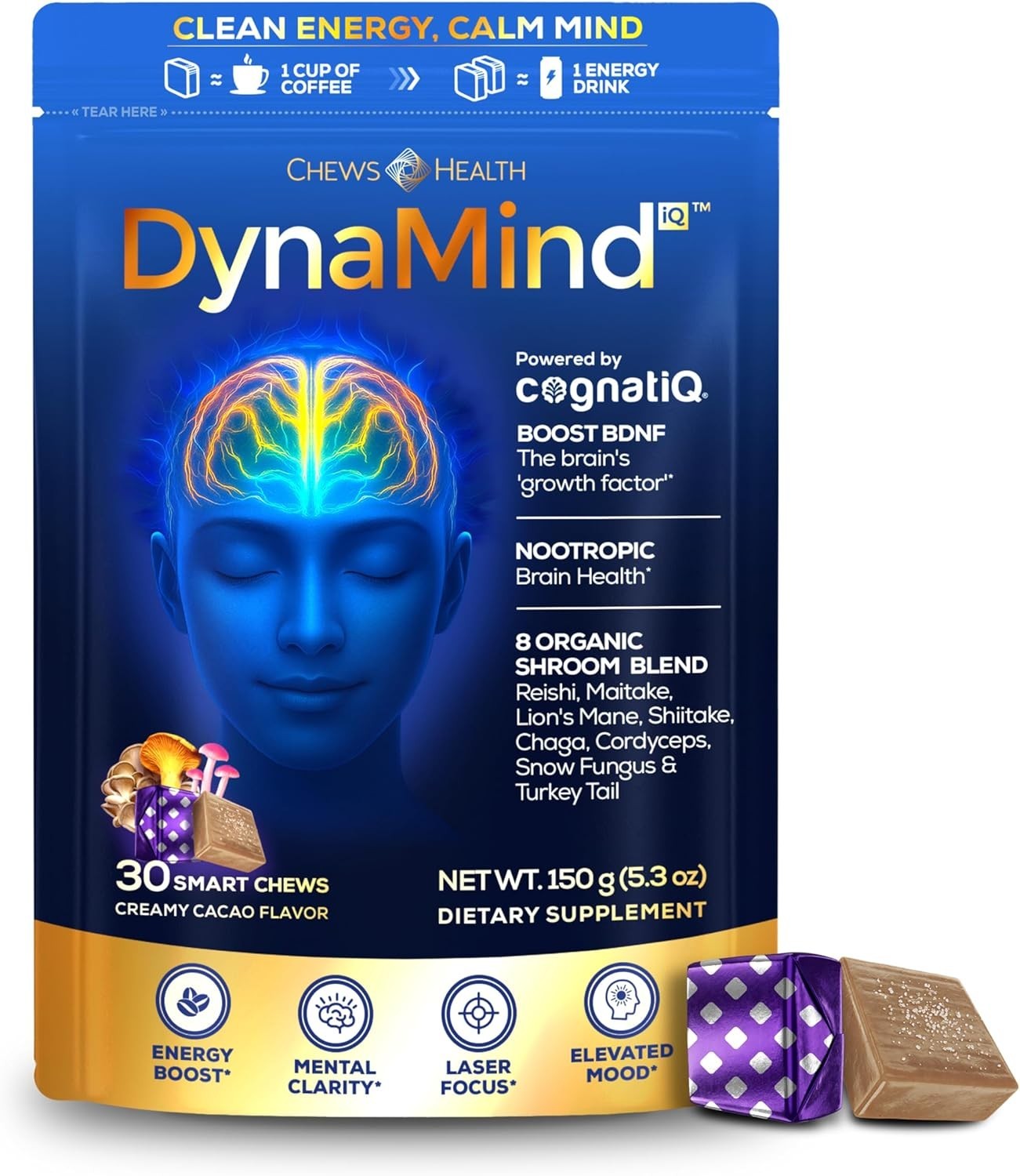 DynaMind iQ Chews Brain Supplement for Memory and Focus, 30 Count (Pack of 1)