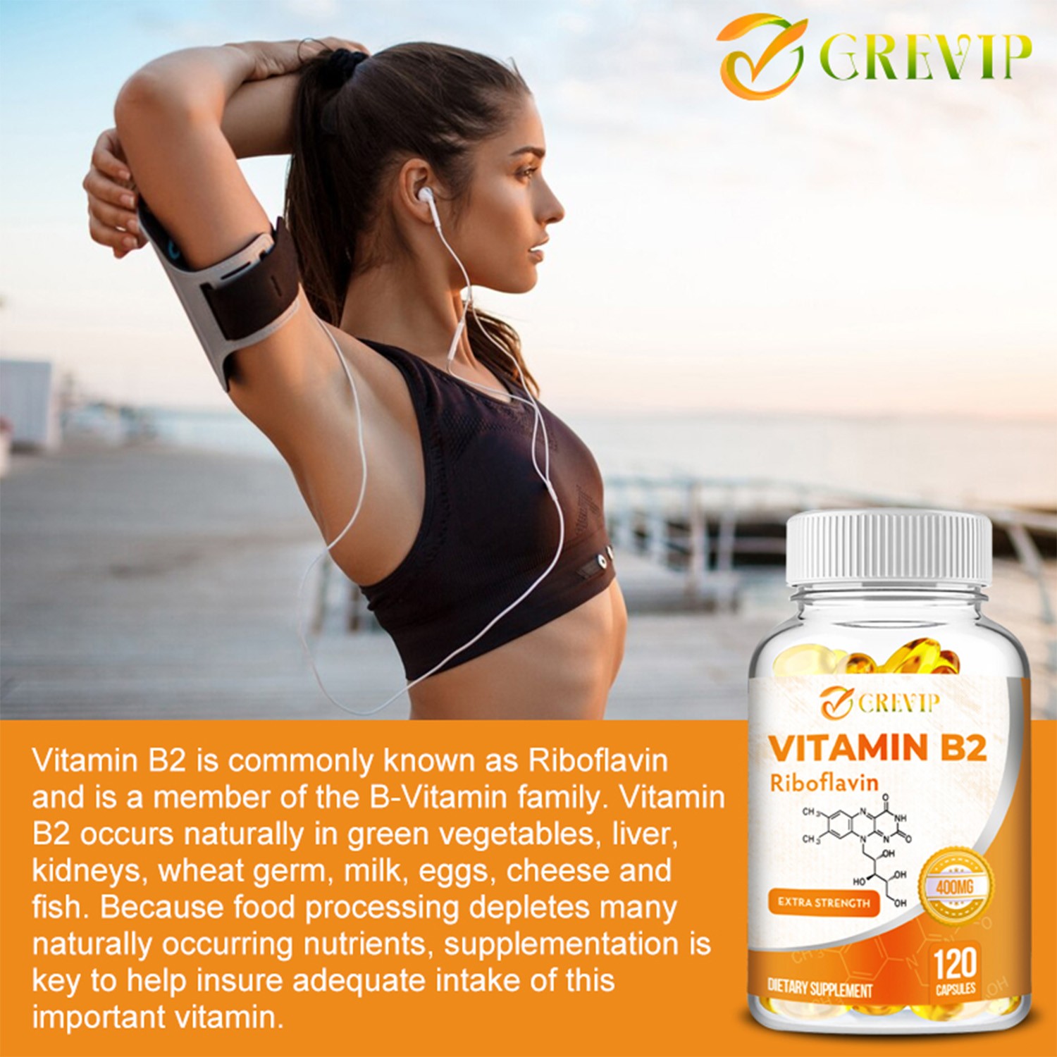 GREVIP Vitamin B2 400mg – High Strength Energy, Metabolism & Nerve Support