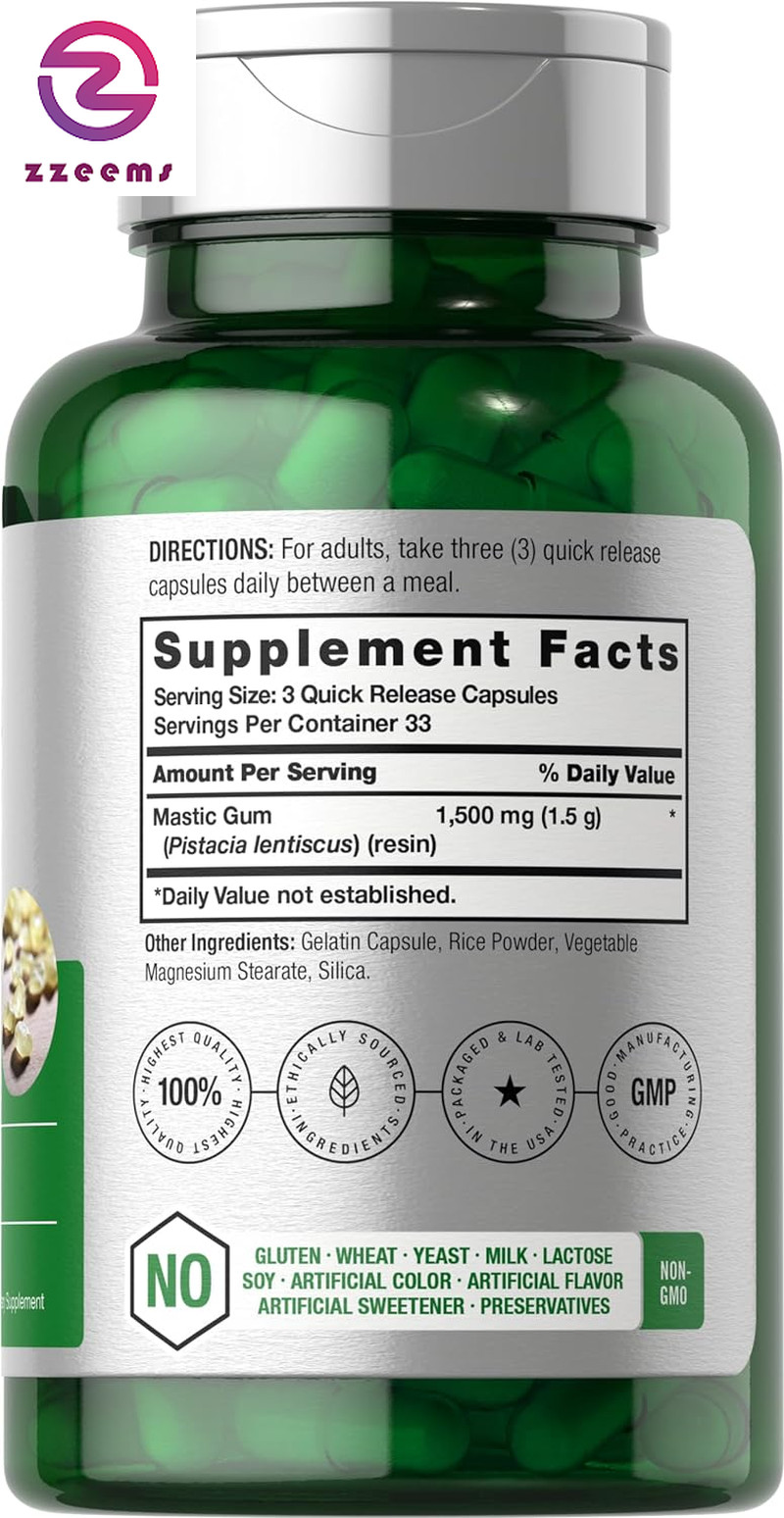 Mastic Gum Capsules 1500Mg 100 Count | Non-Gmo & Gluten Free