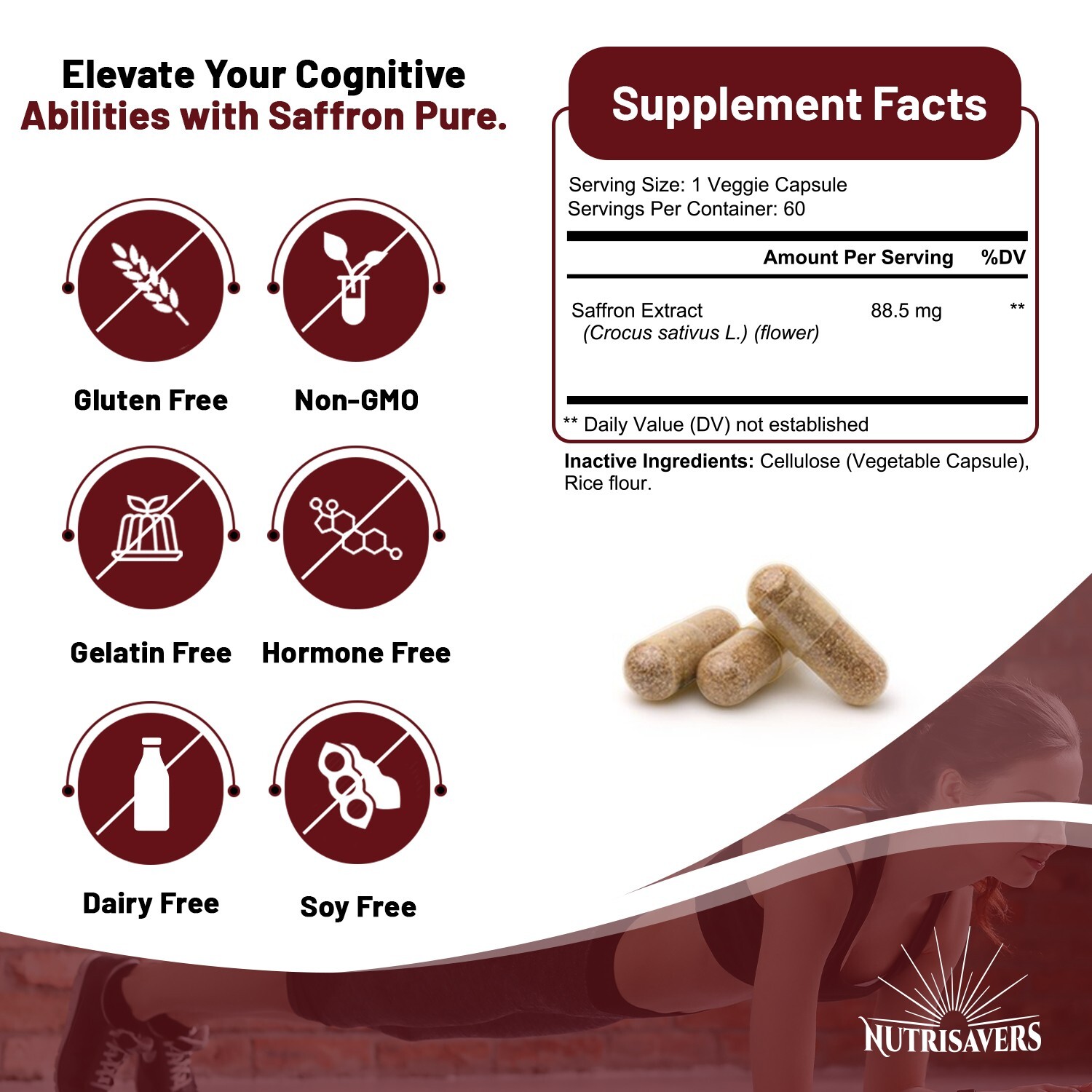 Saffron Extract 88.5mg, Help Improve Sleep Habits Non-GMO & Gluten Free, 60 Caps