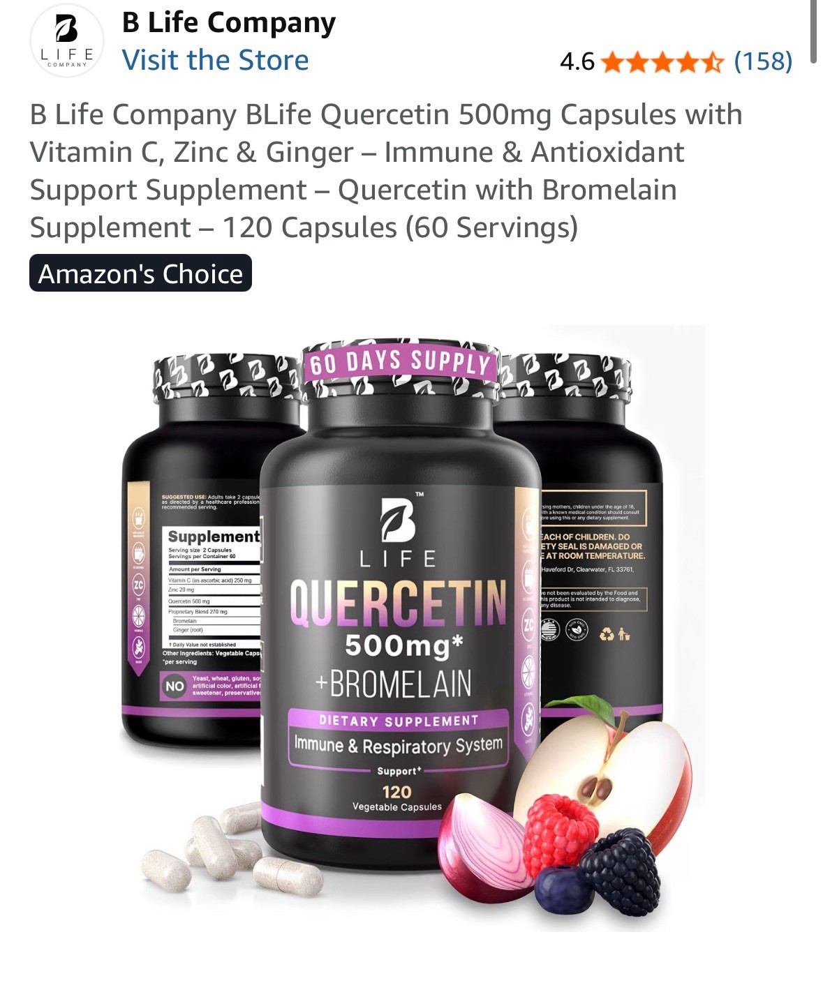 Quercetin 500mg Vitamin C, Zinc & Ginger – Quercetin with Bromelain Supplement