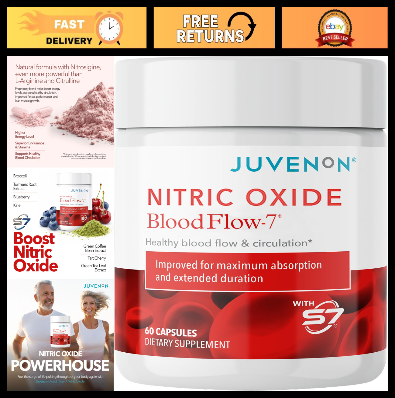 Natural Nitric Oxide Booster for Men & Women – Blood Flow & Circulation Support,