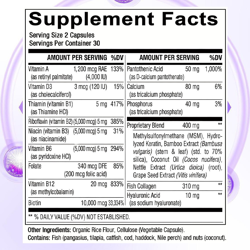 Biotin with Collagen & Keratin 60 Capsules – Promotes Hair Growth, Radiant Skin