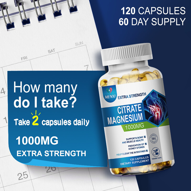 Magnesium Citrate Capsules 1000mg Per Serving -Highest Potency Capsules 120Pills
