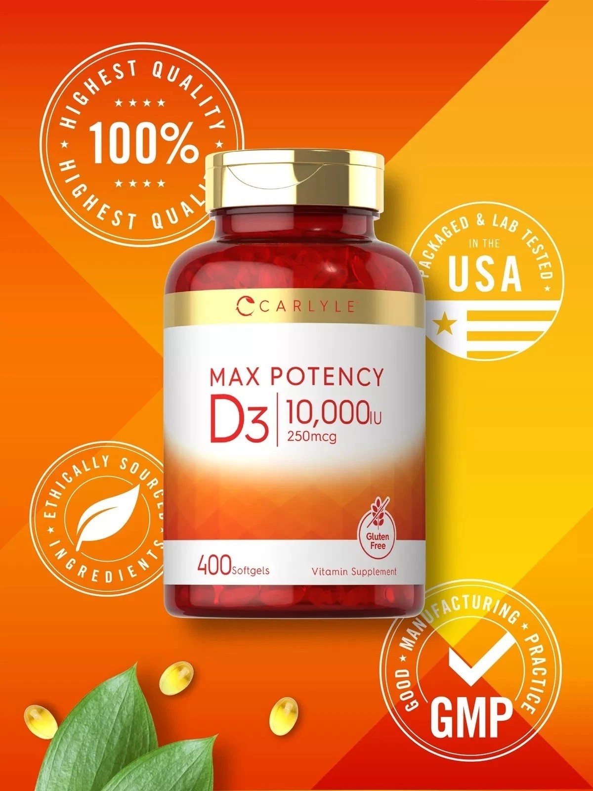 Vitamin D3 10000 IU 400 Softgels | Value Size | Max Potency | by Carlyle
