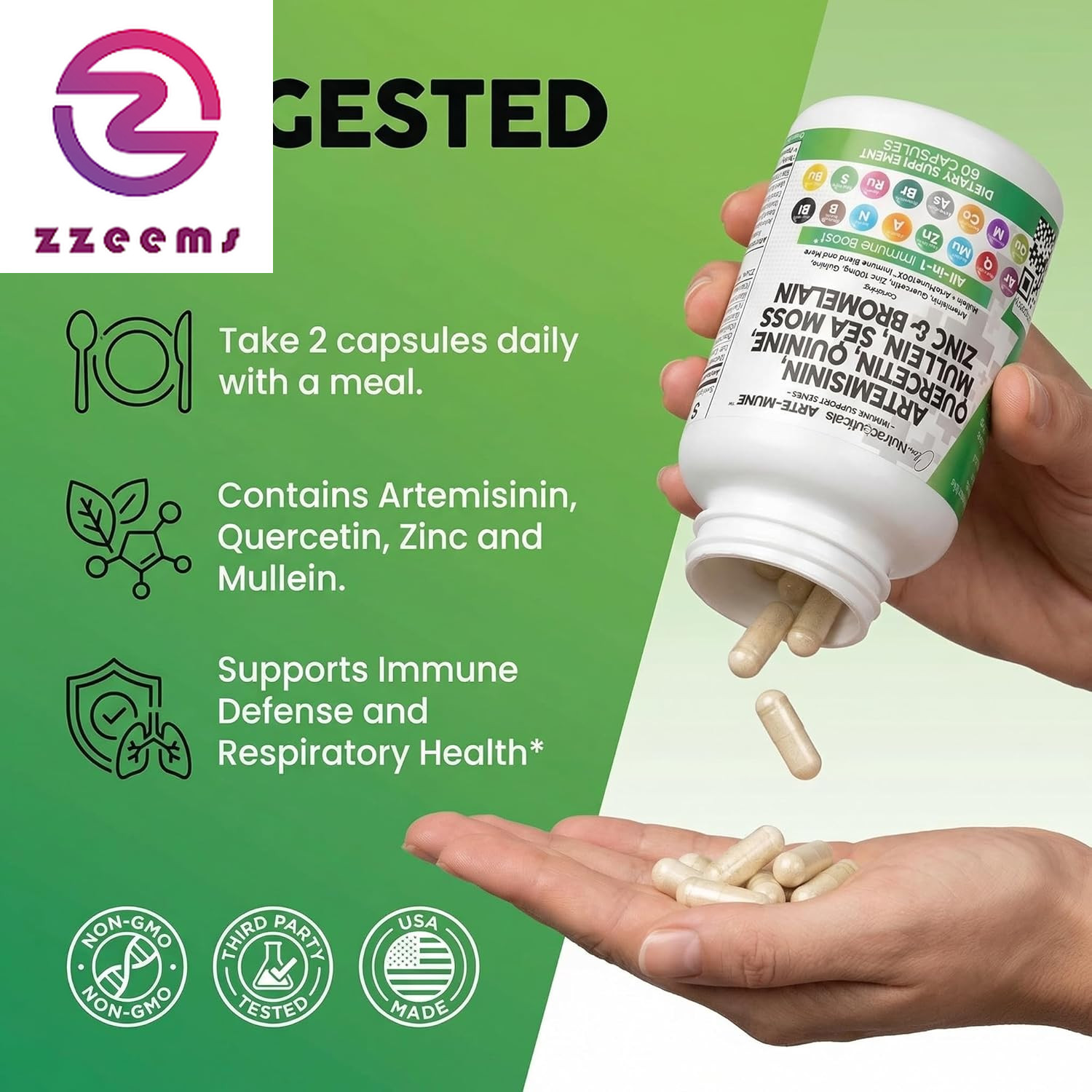 Artemisinin Quercetin Zinc Mullein Quinine Supplement with Sea Moss Bromelain As