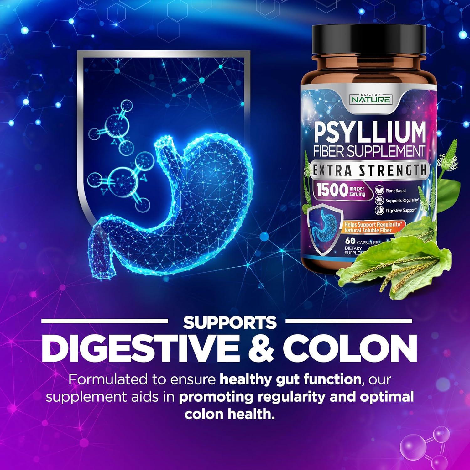 Psyllium Husk Capsules 2000Mg – Fiber Supplement – Natural Soluble Fiber Pills w