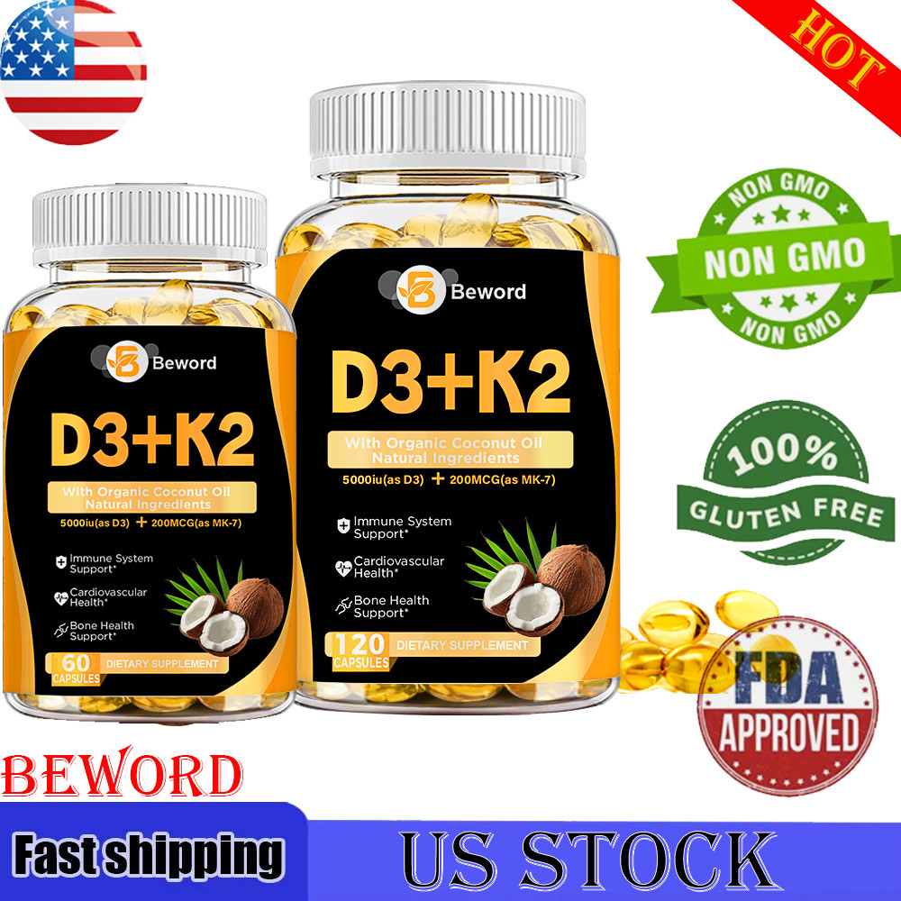 Vitamin D3 5000IU and K2 MK-7 200mcg – 120 Capsules – Immune Support Wellness