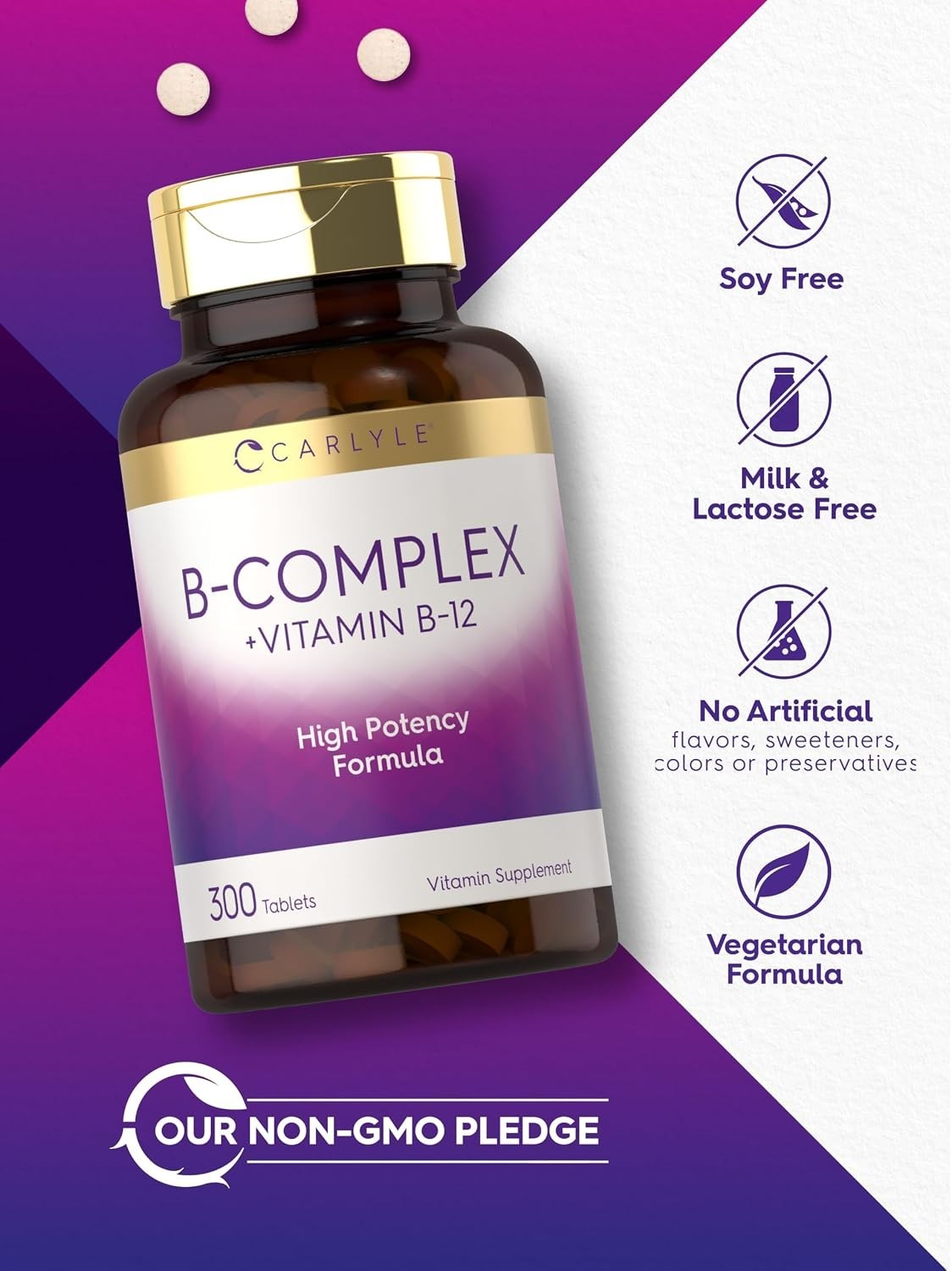 B Complex Vitamin B12 300 Tablets High Potency Energy Metabolism Vegetarian Non