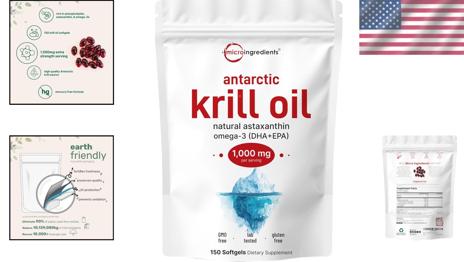 Natural Antarctic Krill Oil Softgels, 1,000 mg Omega-3, Mercury-Free, 150 Count