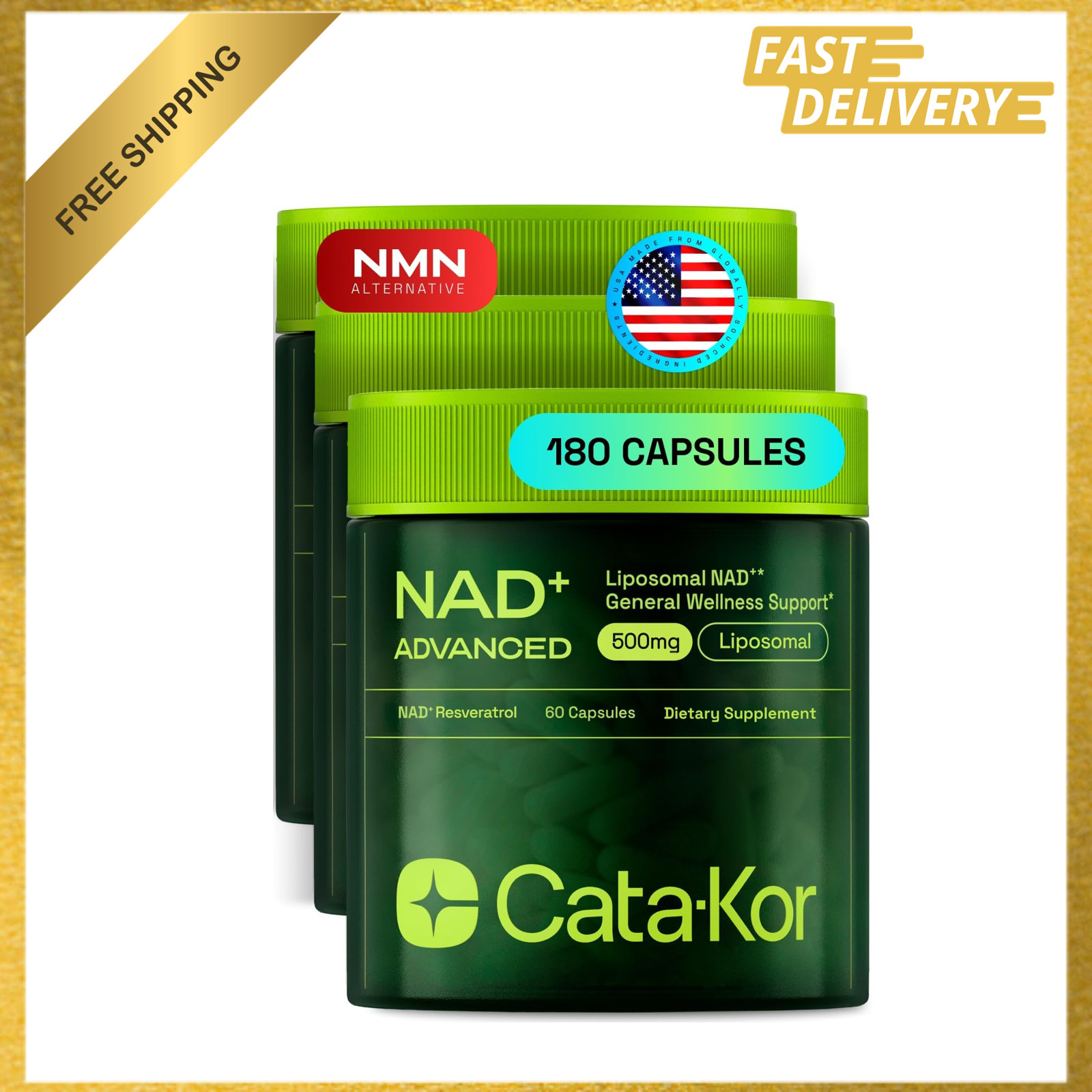 Liposomal NAD Supplement with Resveratrol NMN Alternative 180 Capsules 3 Pack