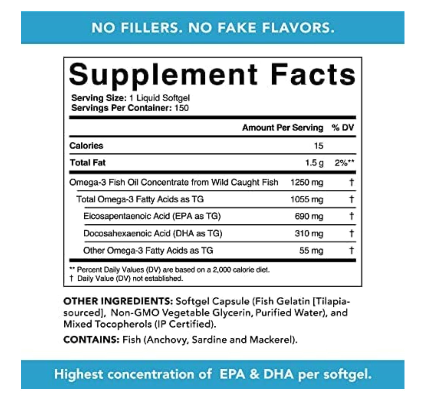 Sports Research Triple Strength Omega 3 Fish Oil Wild Caught Fish 1250 mg, 150 c