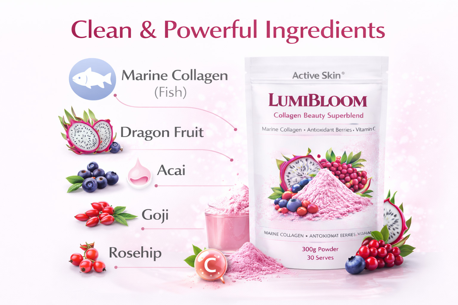 Collagen Beauty Blend Powder Marine Antioxidants Skin Elasticity