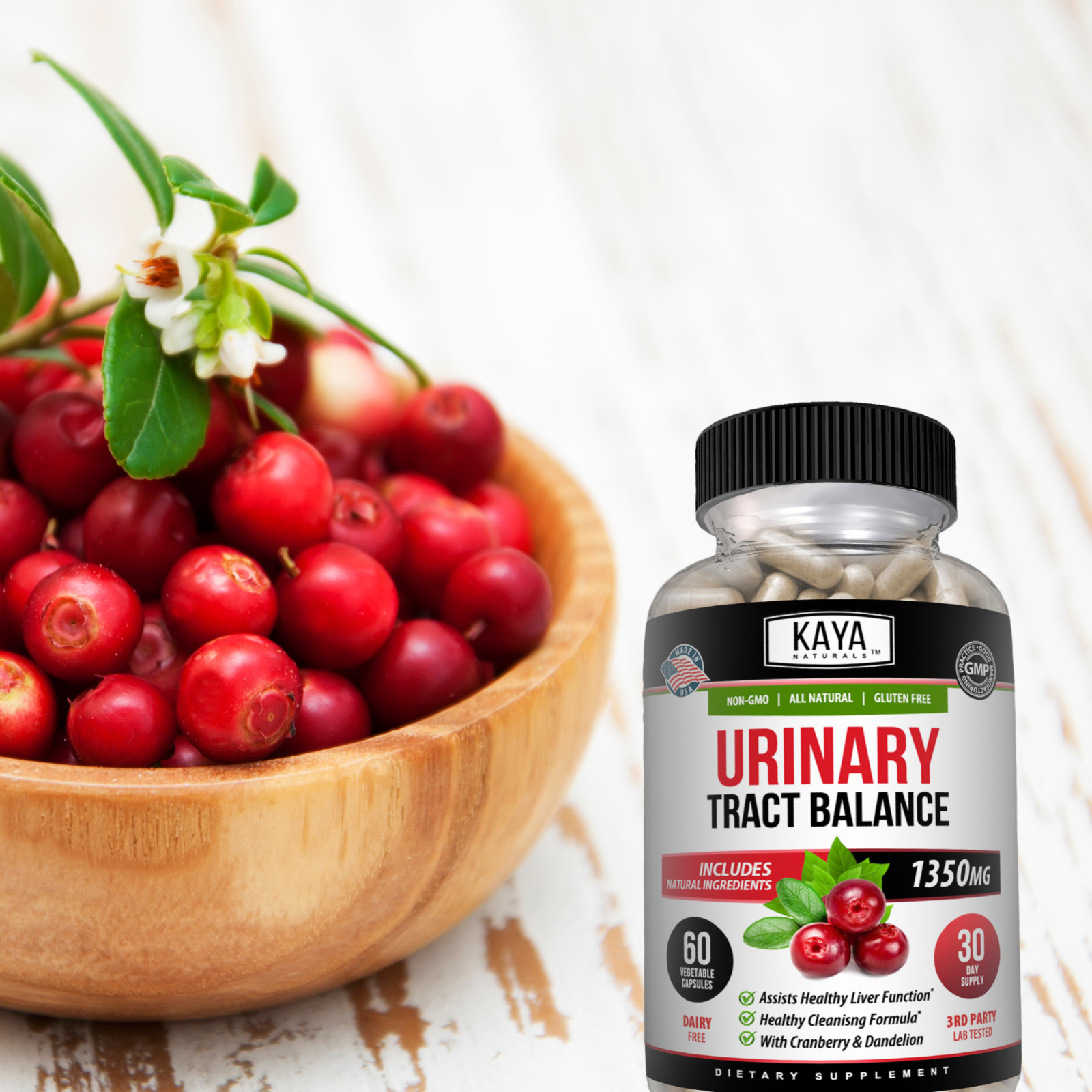 Urinary Tract Balance 1350mg 60ct D Mannose w/ Cranberry Bladder Control Health