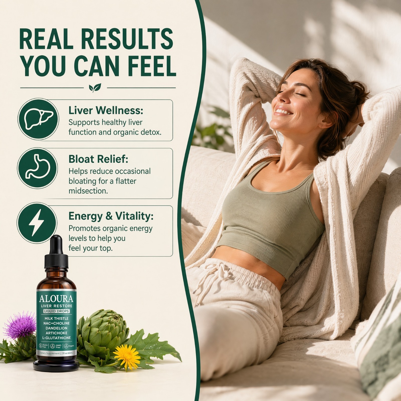 Aloura Liver Restore Drops Natural Liver Detox Milk Thistle Support Supplement