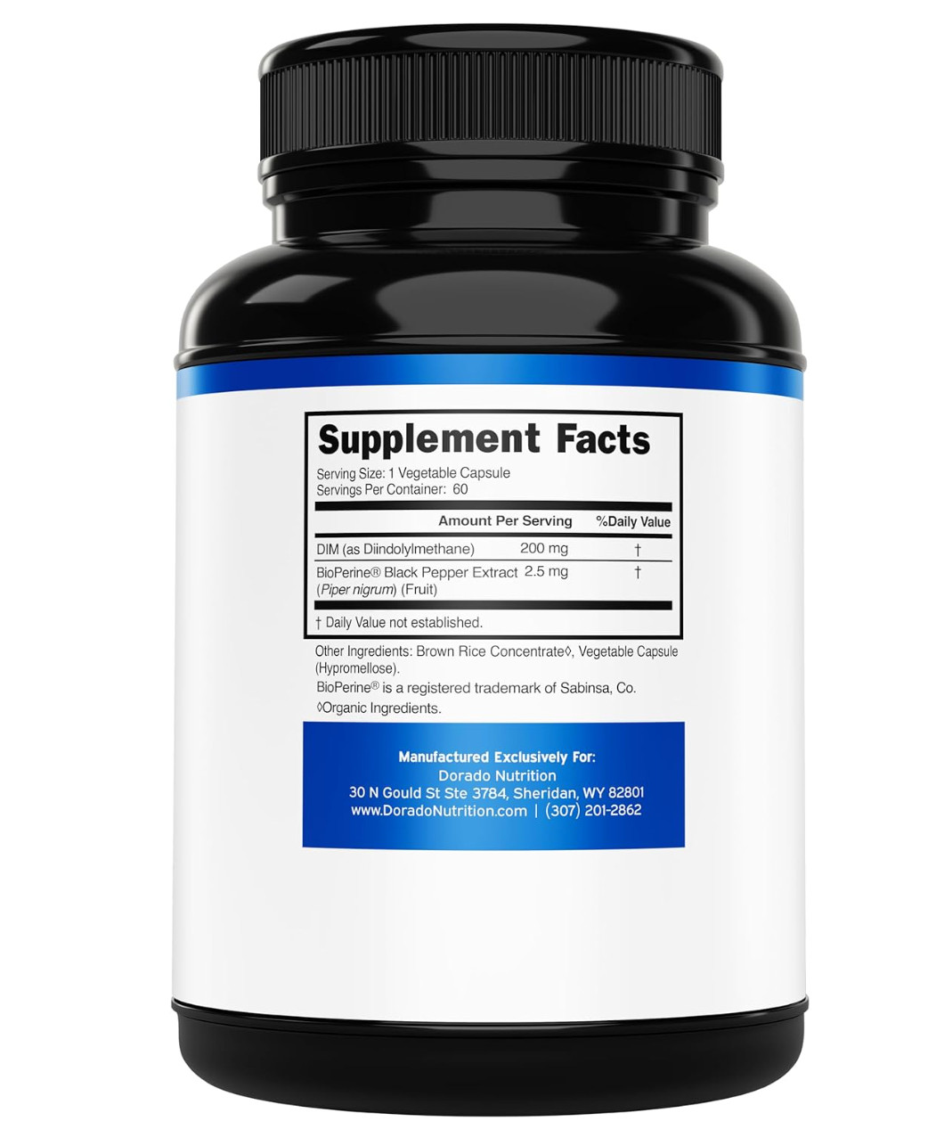 DIM Supplement (Diindolylmethane) 200 mg with 2.5 mg BioPerine 60 Count Vegan