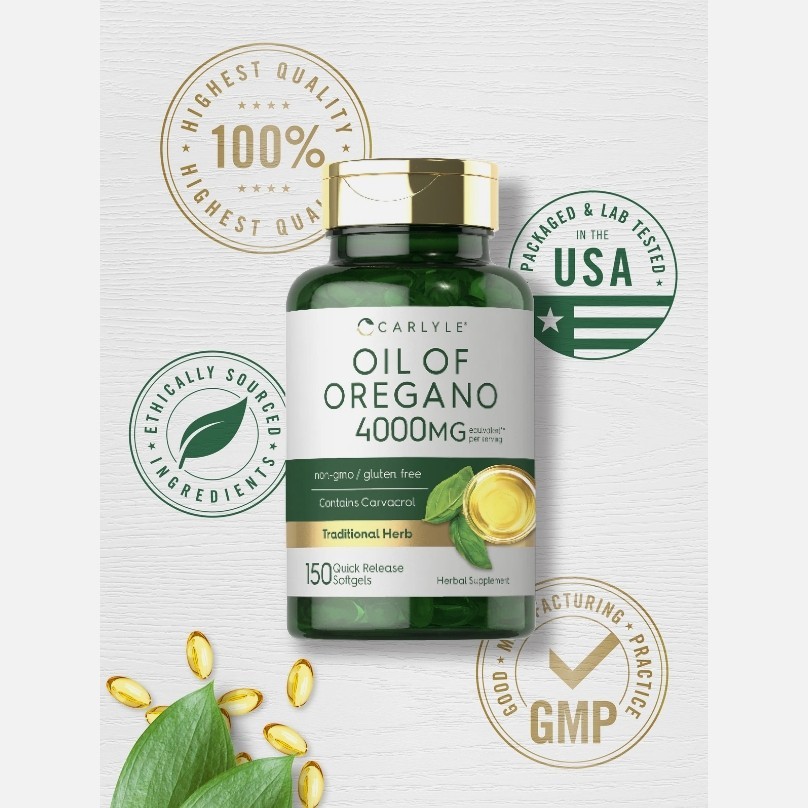 Carlyle Oregano Oil 400mg Supplement, 150 Softgels, Rich in Carvacrol, Non-GMO &