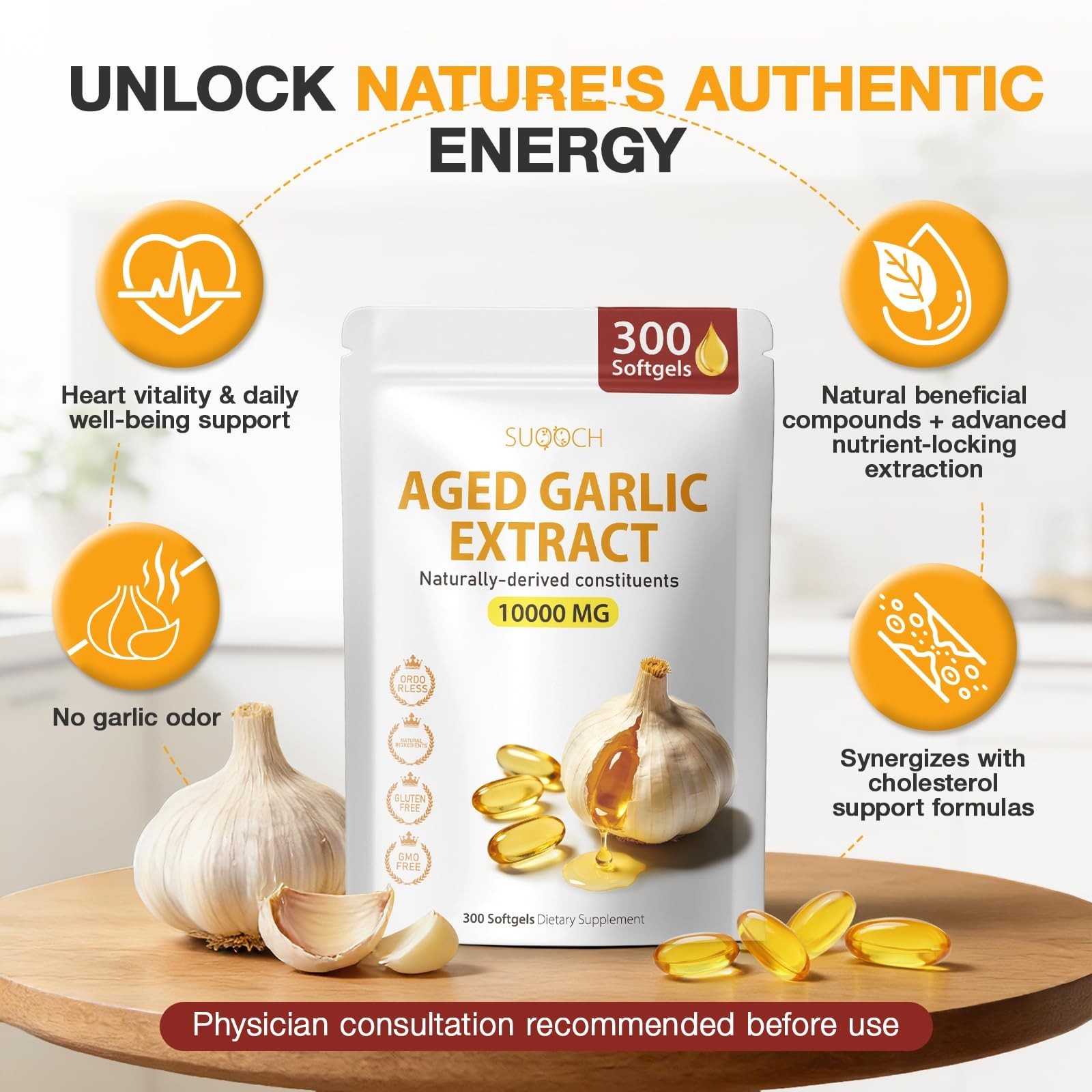 Aged Garlic Extract 300 Softgels – Non-GMO Daily Wellness & Heart Health Supplem