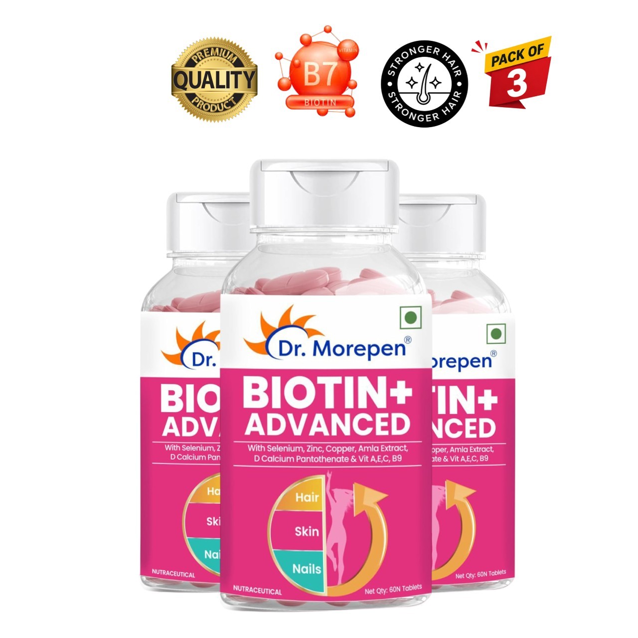 3x DR. MORE.PEN Biotin+ Hair Skin Nails 60 Tablets