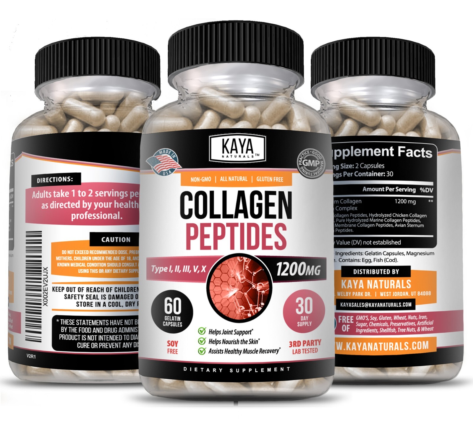 (2 Pack) COLLAGEN PEPTIDES Types I, II, III, V, X 1200 mg Pills 60 Capsules