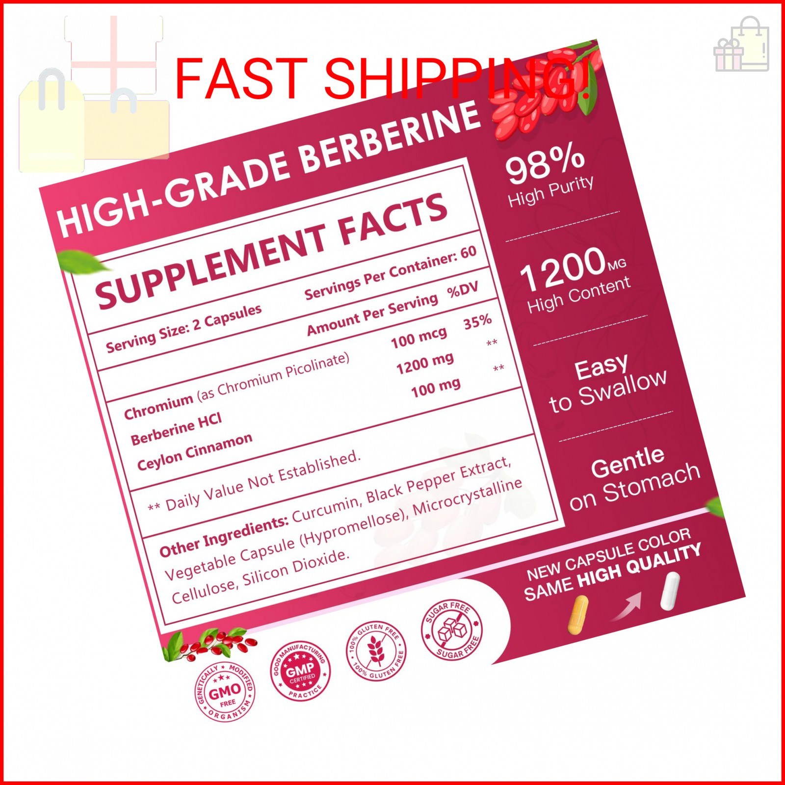NATURE TARGET Berberine HCL 1200mg, Berberine Supplement with Ceylon Cinnamon, C