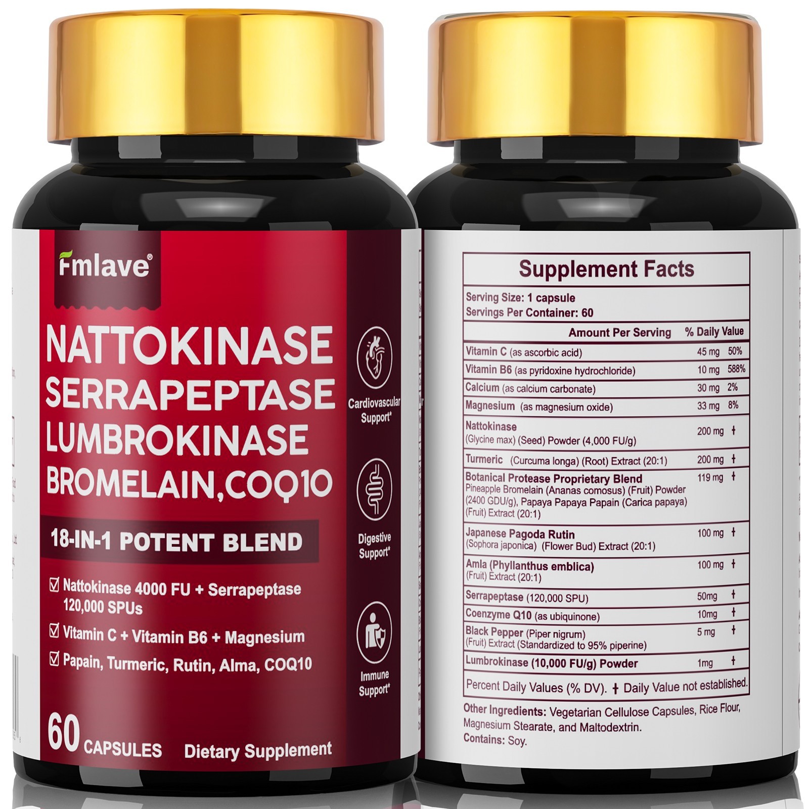Nattokinase 4,000 FU Heart & Cardiovascular Health, Circulatory Support Non-GMO