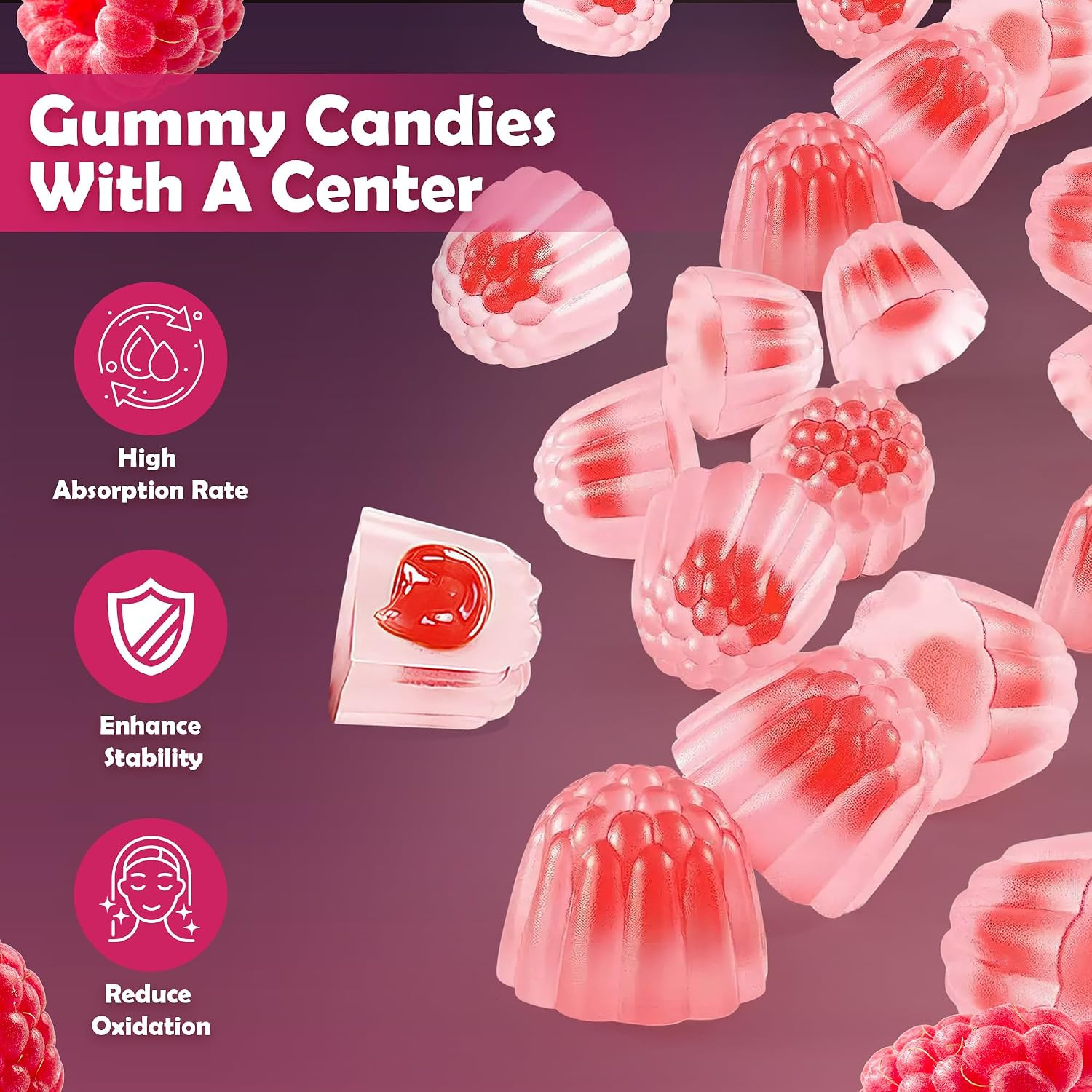 Potassium Citrate Gummies 1200mg Sugar Free Vegan Raspberry Flavor 60 Count
