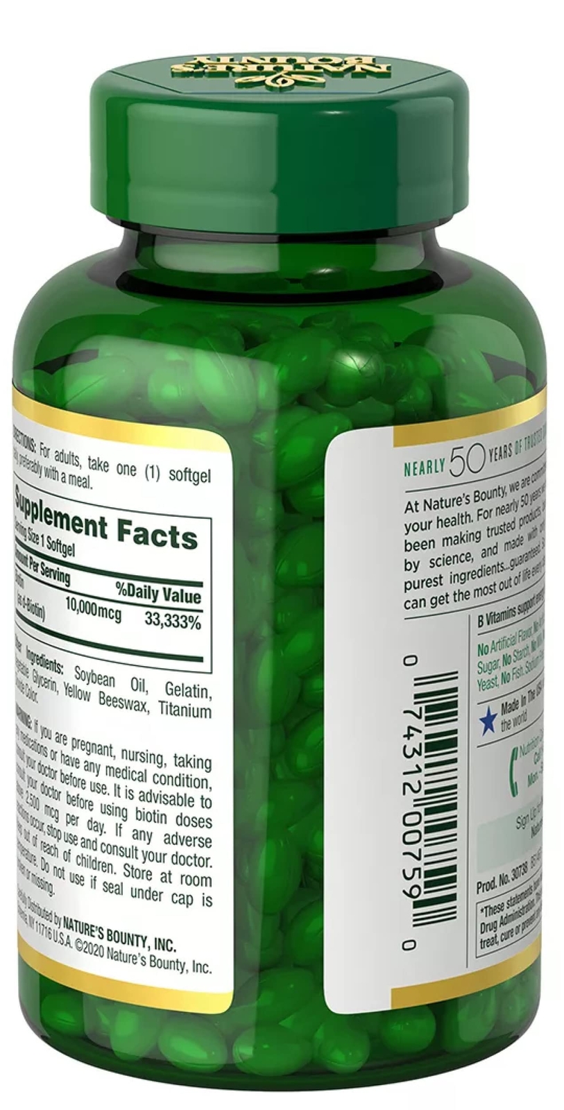 (EXP 06/2026) Nature’s Bounty Biotin 10000 mcg 250 Rapid Release Softgels