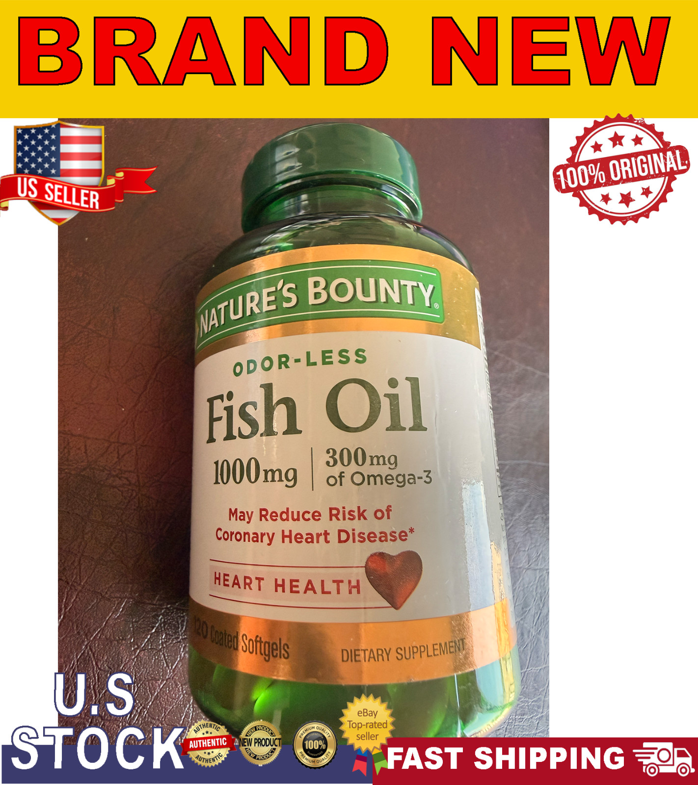 Natures Bounty Odorless Fish Oil 1000 mg 120 Softgels Coronary Heart EXP 10/2025