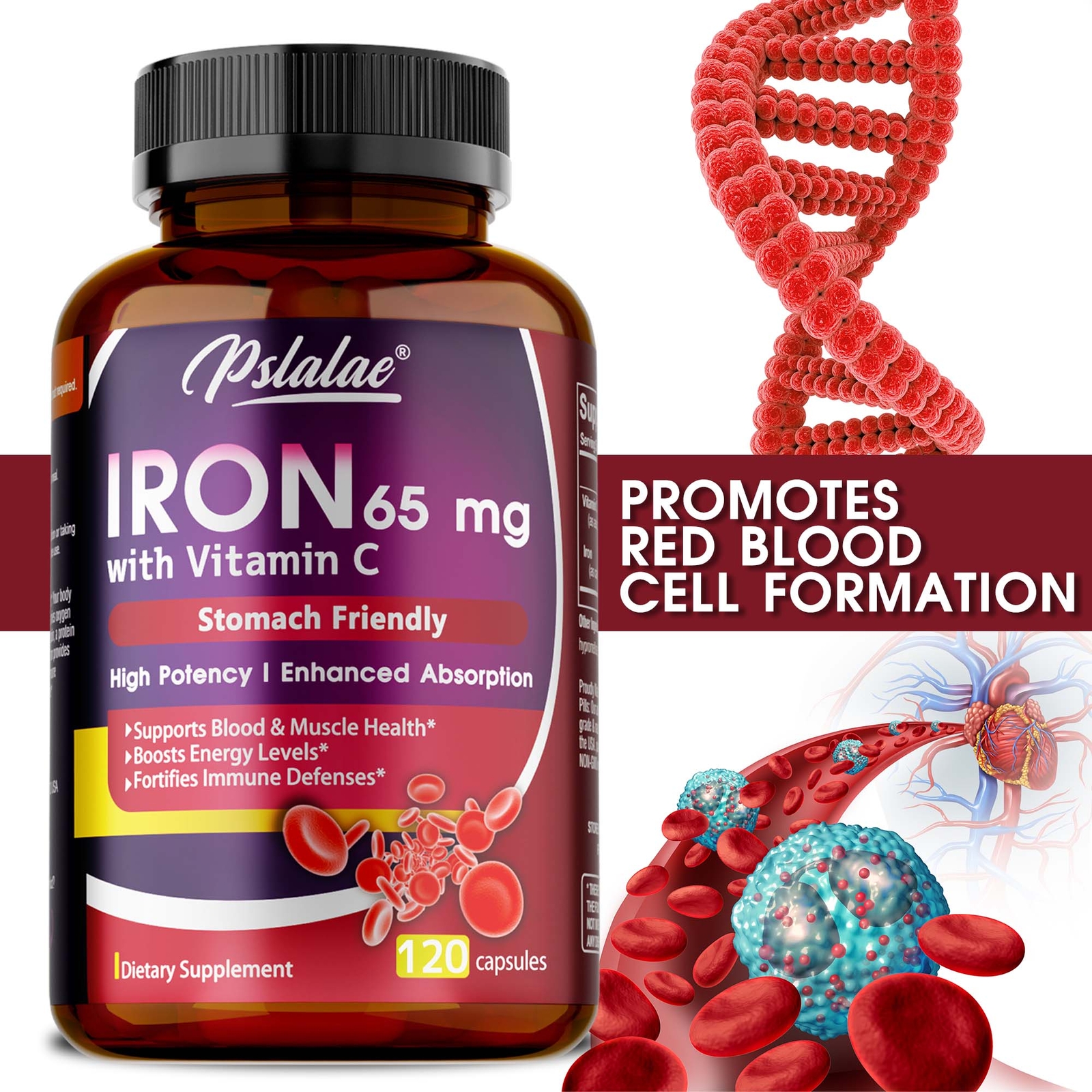 Iron Supplement – with Vitamin C-Improve Energy Levels, Relieve Anemia & Fatigue