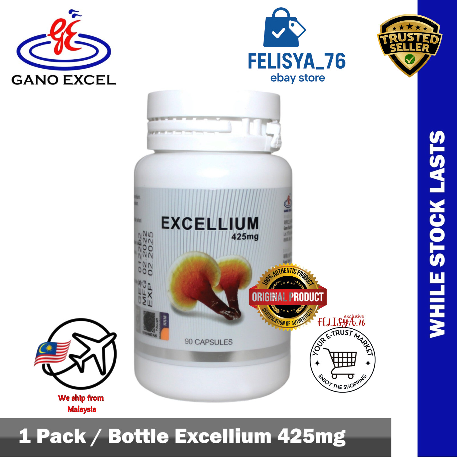 GANO Excel Ganoderma +Excellium Lucidum Reishi Lingzhi for Immune Boost 90 Caps