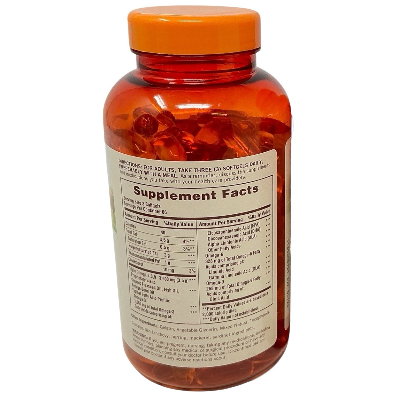 Sundown Non-GMO Clean Nutrition Omega 3 6 9 Heart Health 200 Softgels