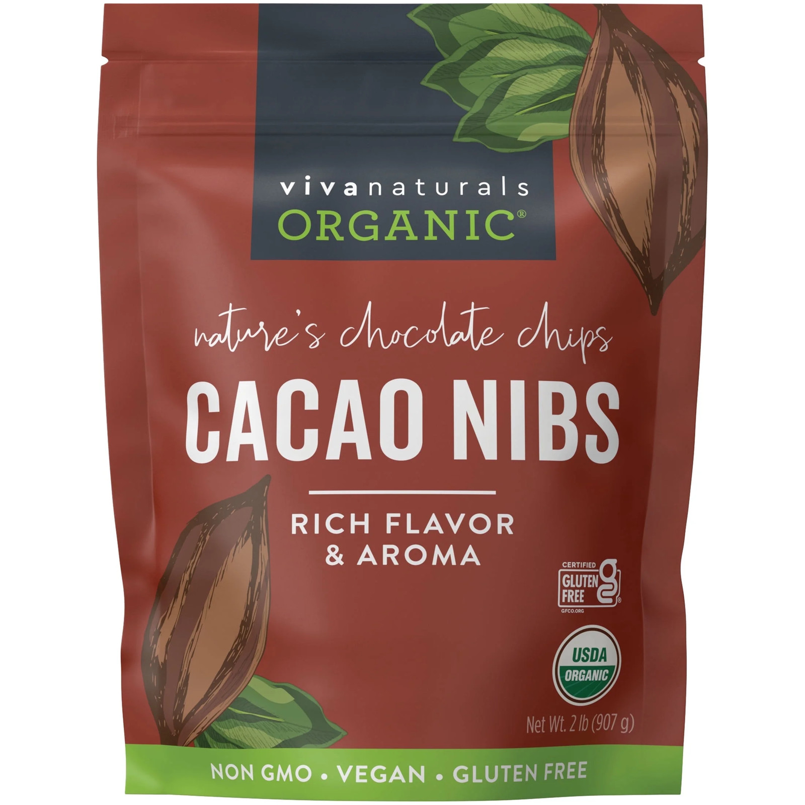 Organic Cacao Nibs 2 Lb (907 G), Keto Friendly, Vegan, Unsweetened