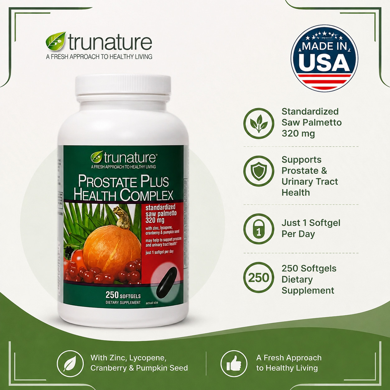 2 Pack Trunature Prostate Plus Health Complex 250 Softgels Dietary Supplement