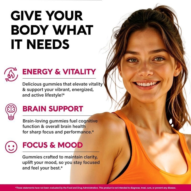 Vitamin B-Complex Gummies W/ Vitamin B12 B1 B2 B3 B5 B6 B7 B9 for Women Men