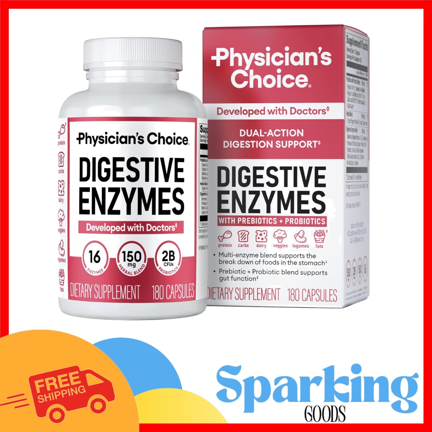 Dual Action Relief Digestive Enzymes – 180 Capsules for Meal Time Discomfort