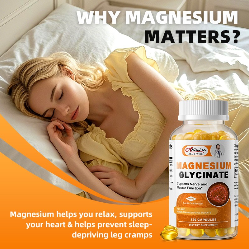 ALLIWISE Magnesium Glycinate 400mg Sleep Support Stress Relief High Absorption