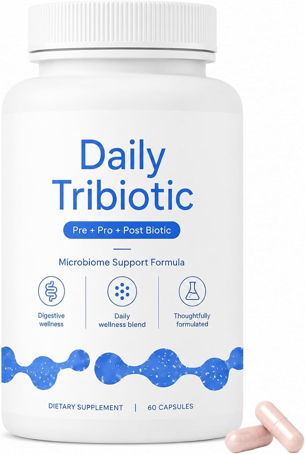 Daily Tribiotic Capsules, Probiotic, Prebiotic & Postbiotic Blend, 60 Count