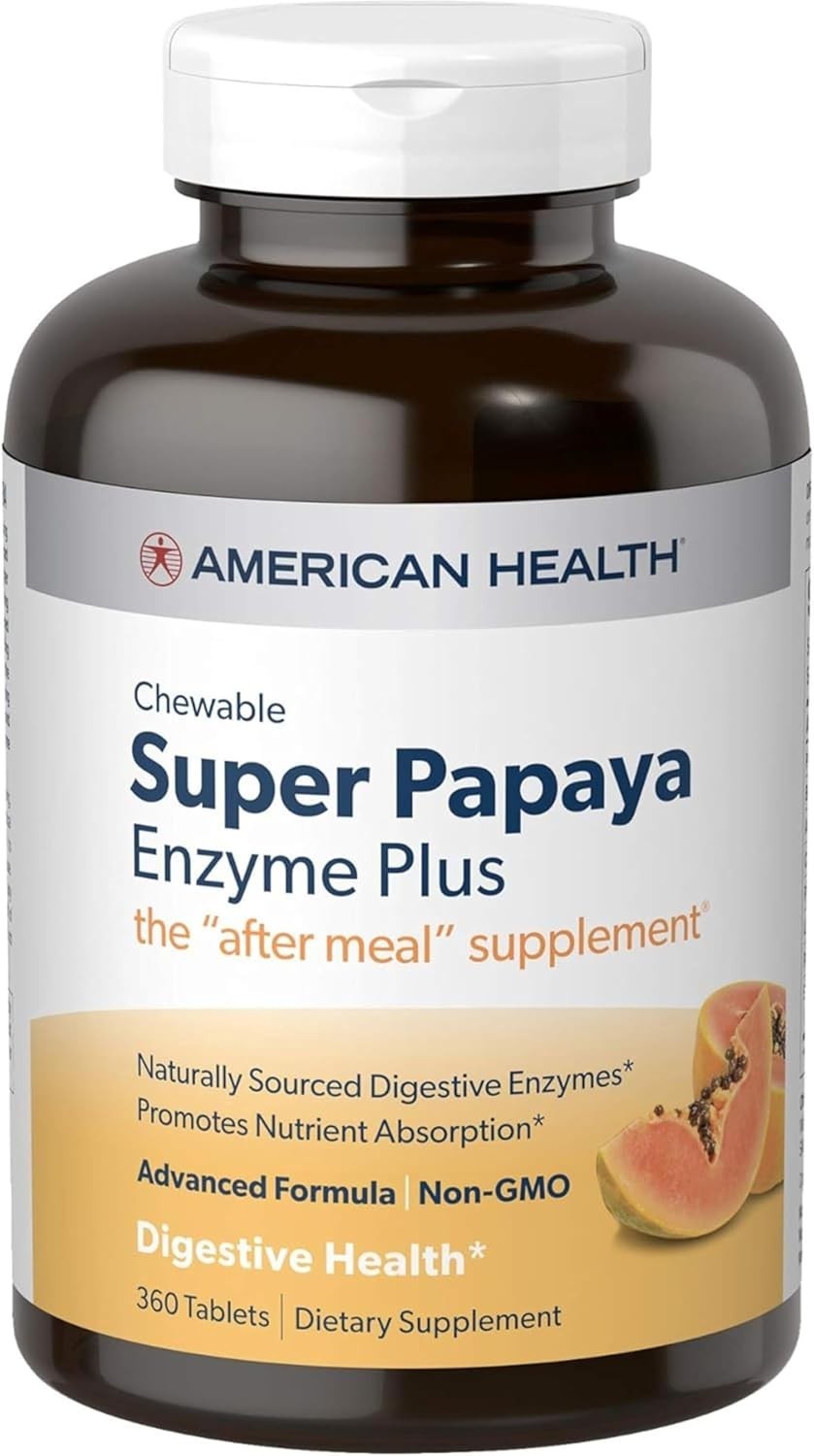 American Health Chewable Super Papaya Enzyme Plus 360 Tabs Each (Pack of 4)