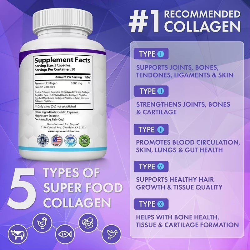 NEW Premium Collagen Peptides 1800 MG Hydrolyzed Anti-Aging – Types I,II,III,V,X