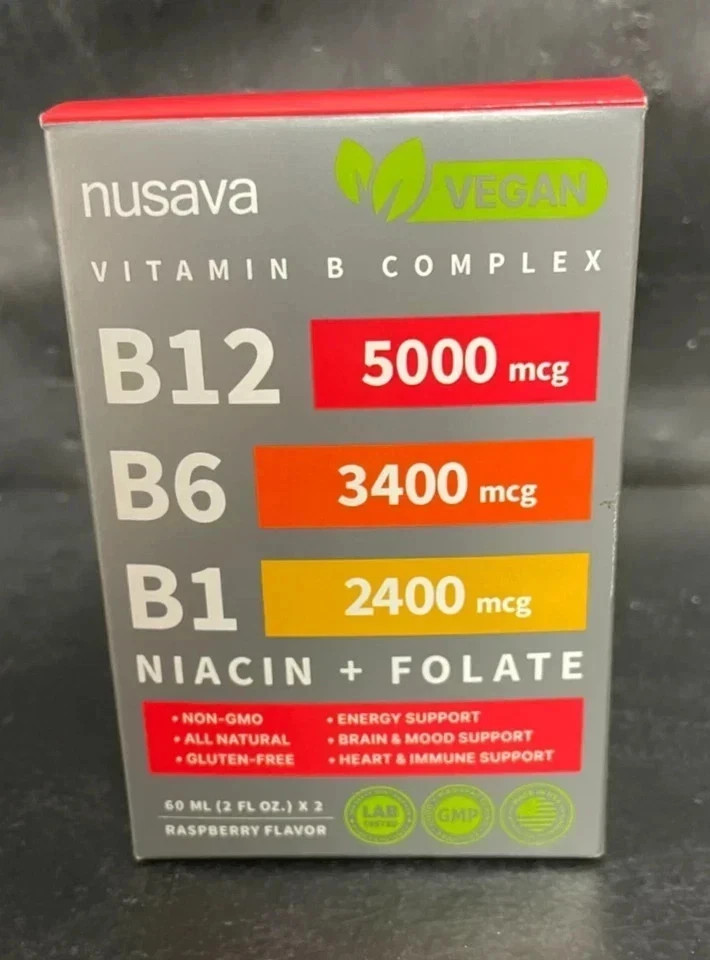 2-PC Nusava Vitamin B complex – B 12, B 6 & B 1 + Niacin & Folate – Double pack-