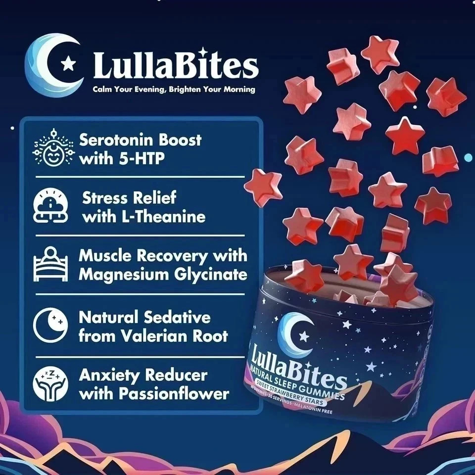 Brand new LullaBites Natural Sleep Gummies Made in USA 60 Gummies-30 Servings US
