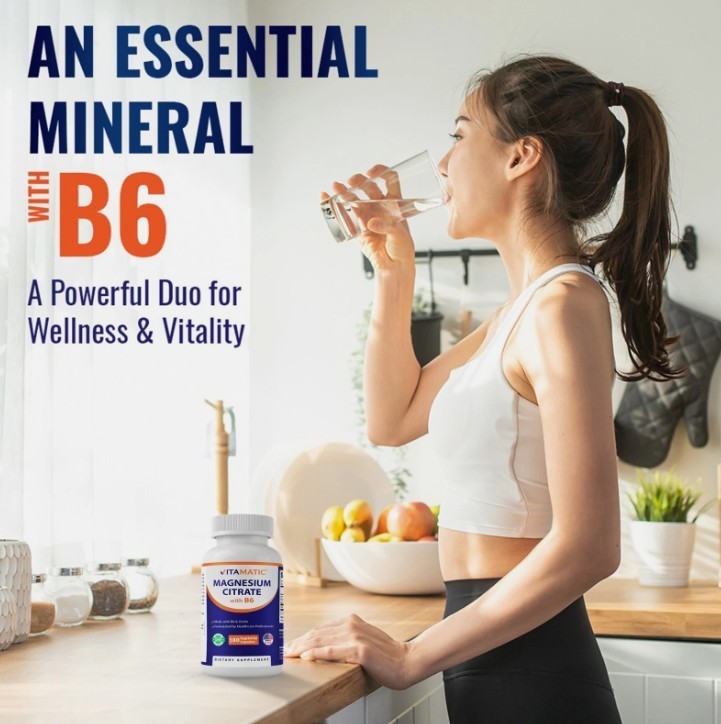 Vitamatic Magnesium Citrate with B6 500mg per Serving – 180 Vegetarian Capsules