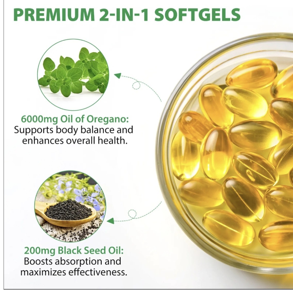 *STRONGEST* Oil Of Oregano 6000mg-300 Softgel Capsules With Black Seed Oil