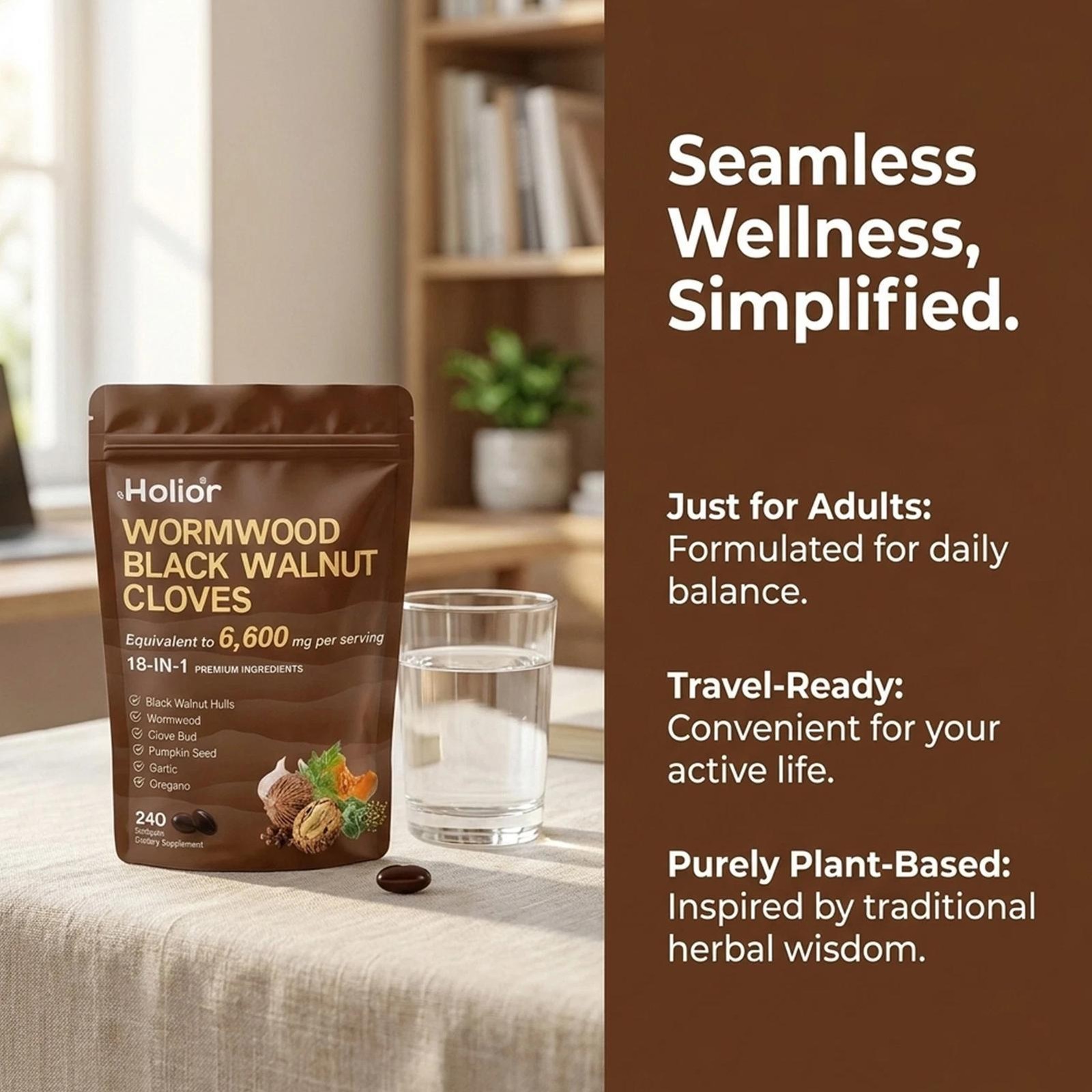 Holior Wormwood Black Walnut Clove Herbal Supplement 240 Softgels