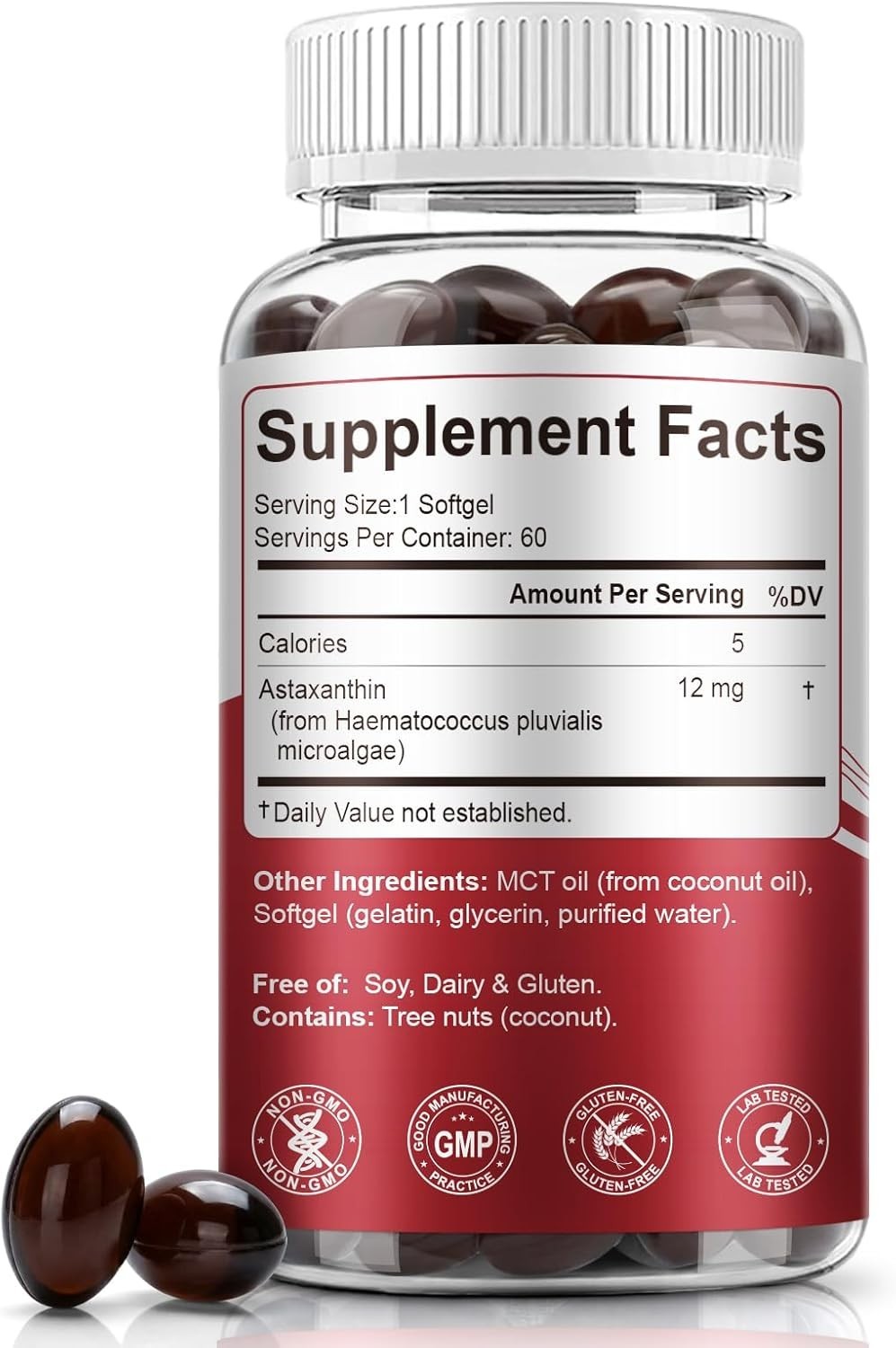 Astaxanthin 12mg & MCT Oil – Daily Antioxidant, 60 Softgels for Wellness