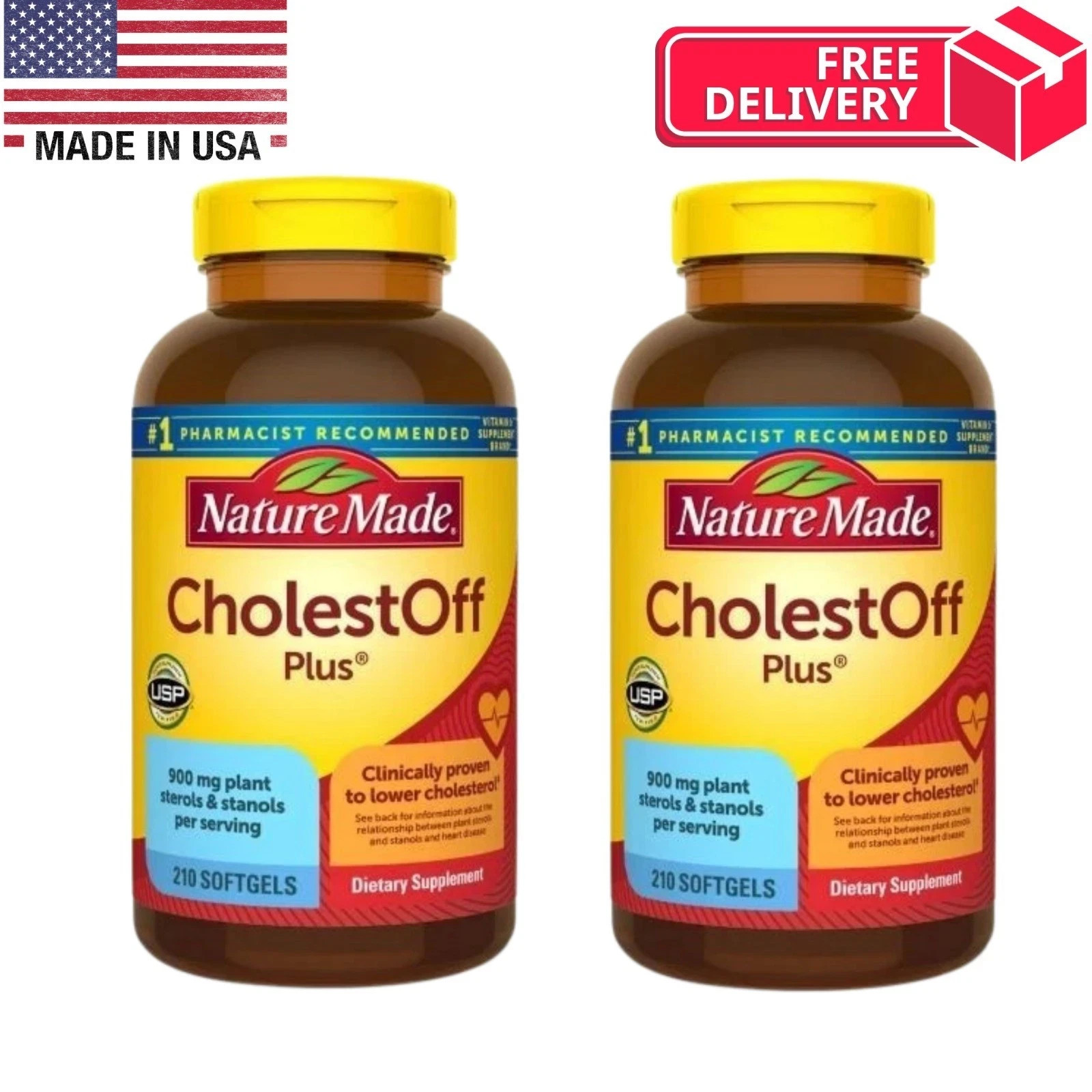 package of 2 Nature Made CholestOff Plus 900mg 210 Softgels EXP 03/27