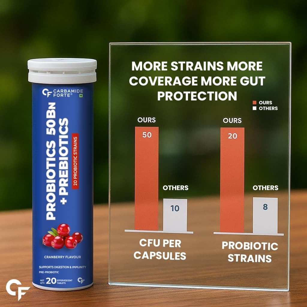 Carbamide Forte Probiotics Supplement Gut Health 20 Effervescent Tablets, 100gm