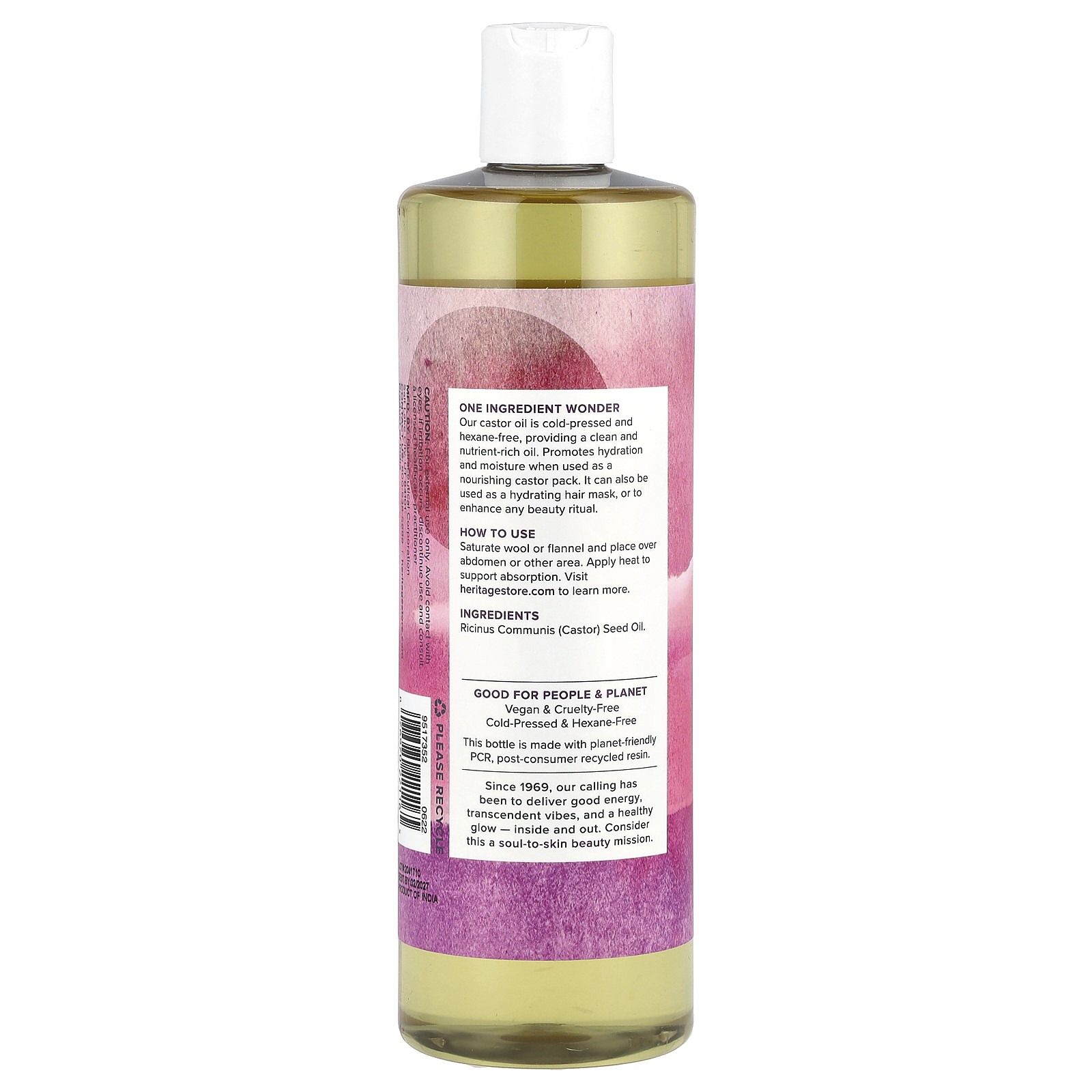 Heritage Store Castor Oil 16 fl oz 480 ml Cruelty-Free, EcoFriendly, Hexane-Free