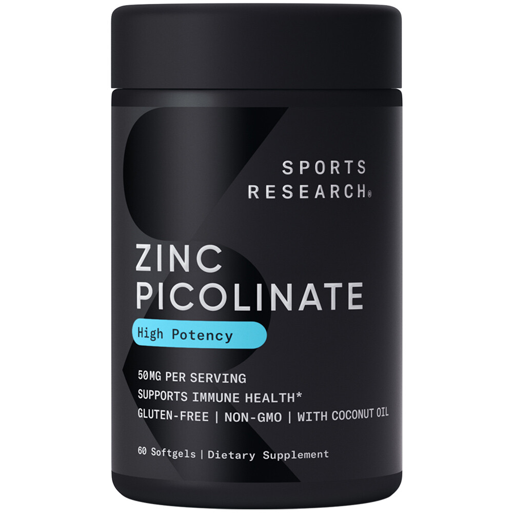 Zinc Picolinate 50mg Organic Coconut Oil Absorbable Immune Support Non-GMO 60ct